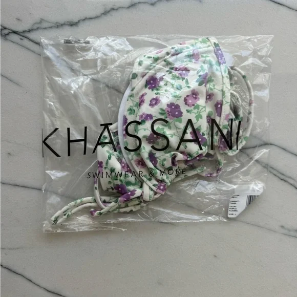 Khassani White and Purple Flowers Bikini Top - Small - Picture 4 of 7